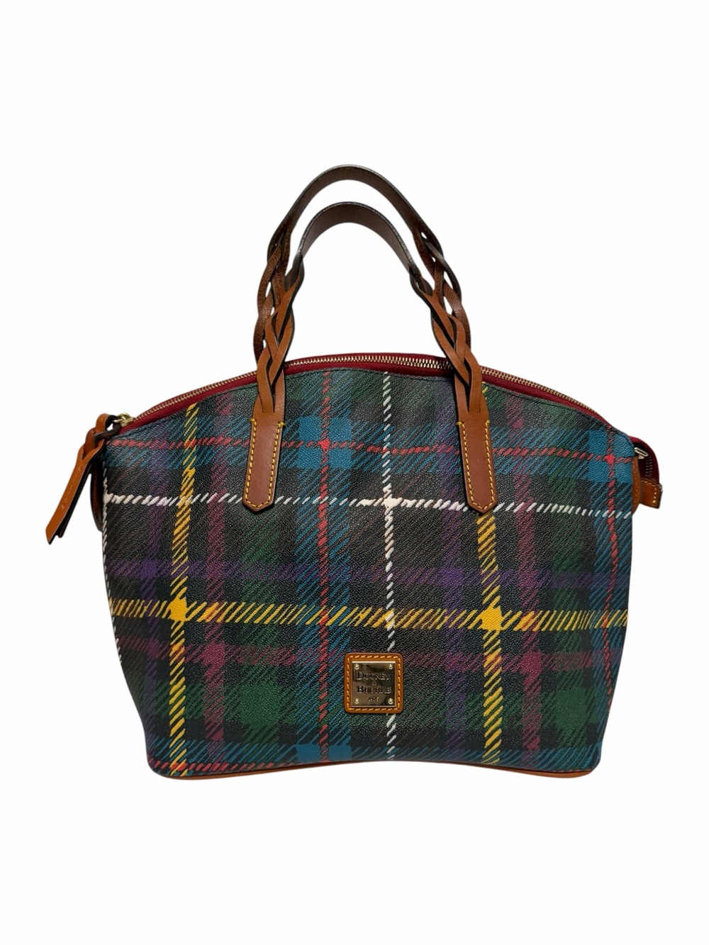Dooney & Bourke Plaid Brown/Multi Leather Satchel Handbag